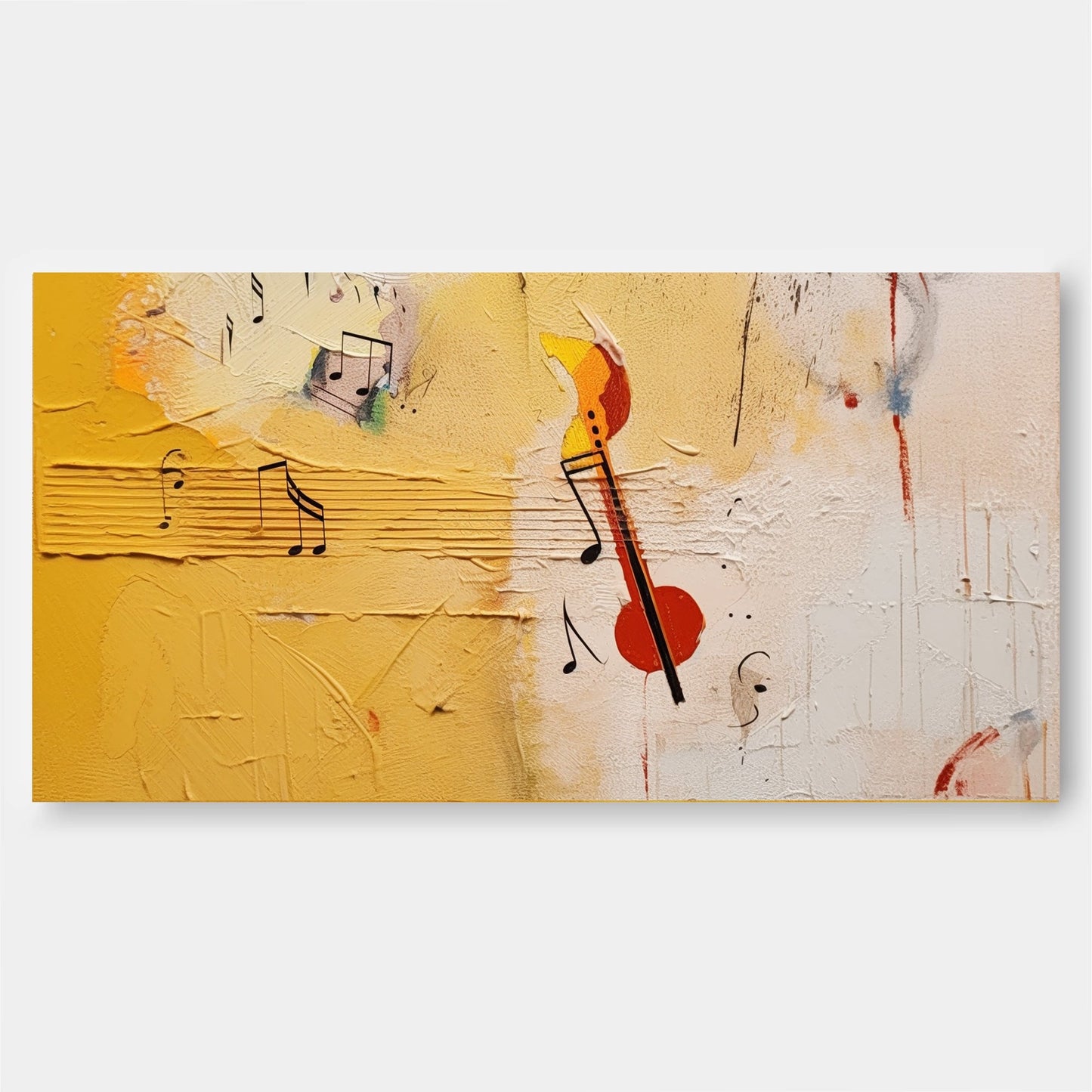 Yellow Sonata - Textured Music Wall Art, Abstract Horizontal Painting