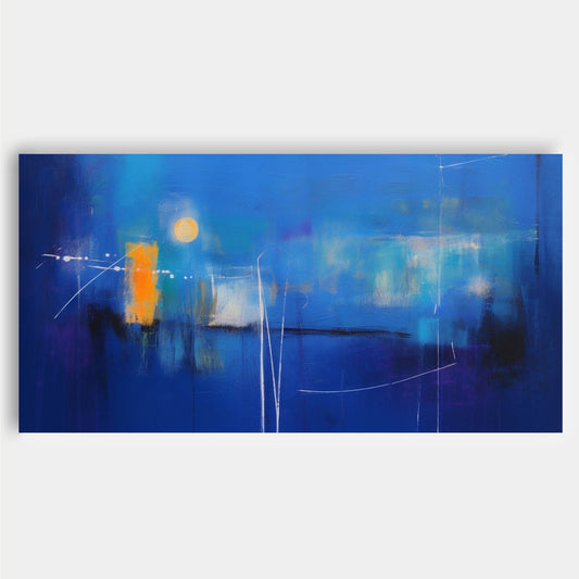Midnight Sun - Large Abstract Blue Paint Canvas Wall Art