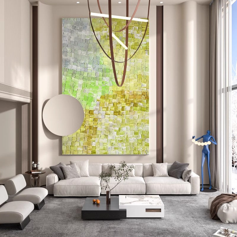 Meadow Weave - Calming Green and Gray Texture Painting