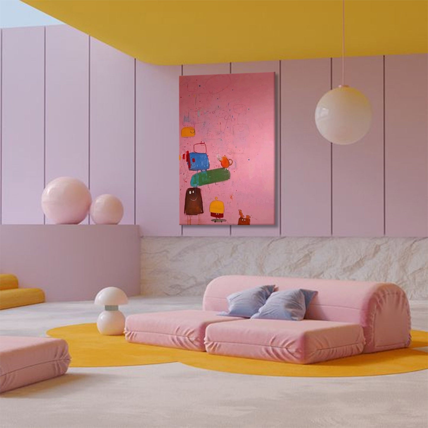 Tea Party Tower - Quirky Wall Art Whimsical Canvas Painting