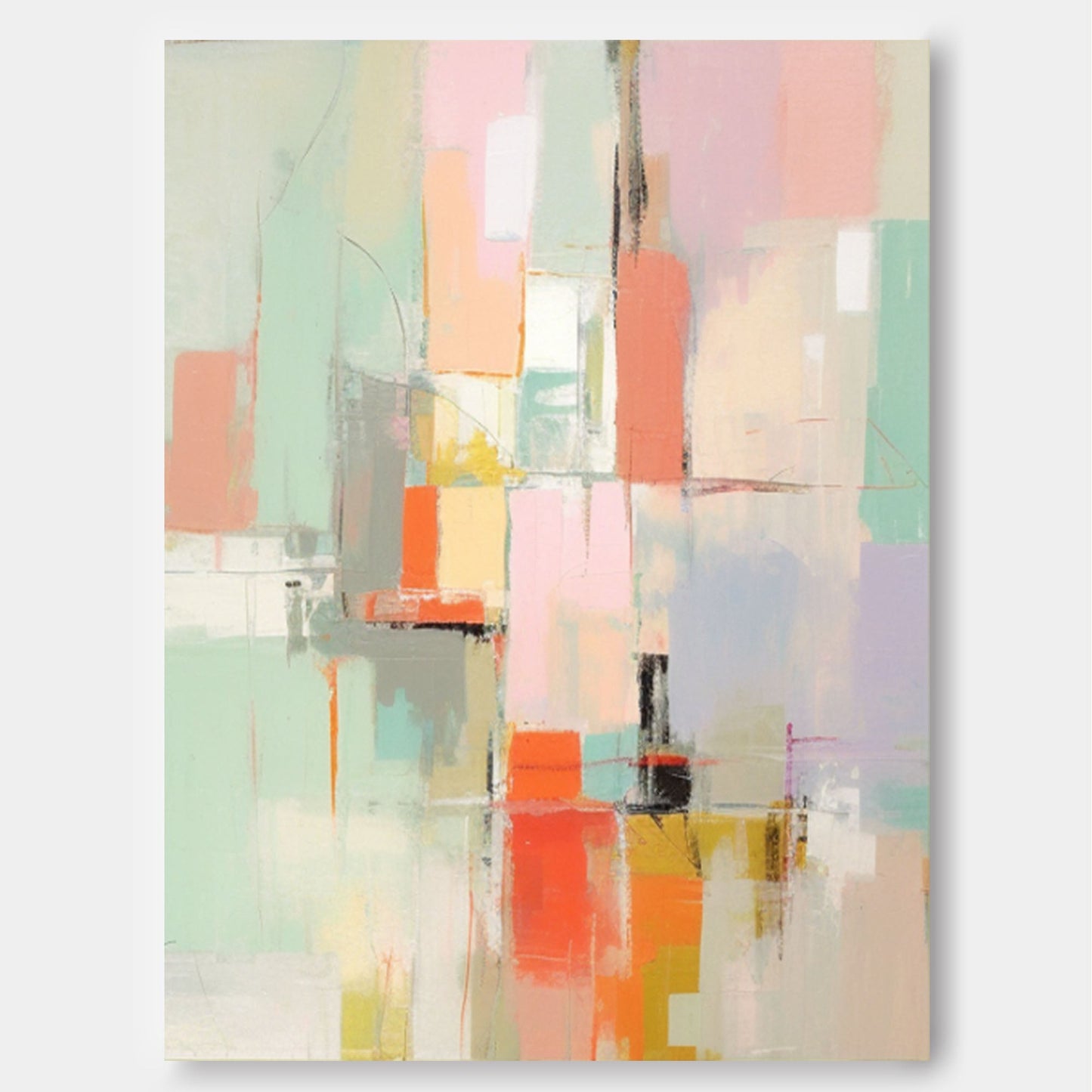 Pastel City - Abstract Cityscape Painting Soft Modern Canvas