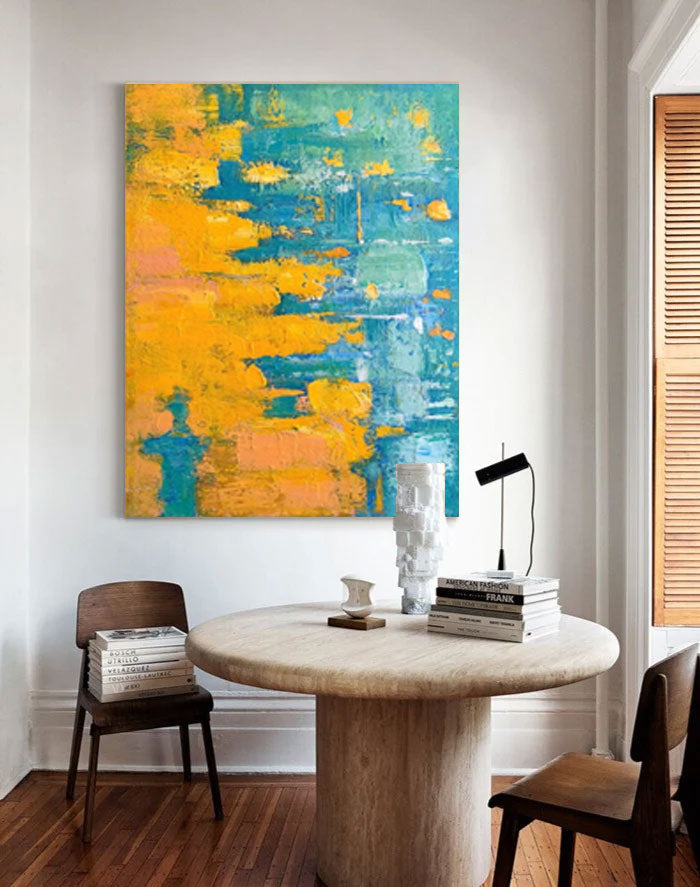 Golden Tide - Yellow and Blue Wall Art Textured Abstract Canvas