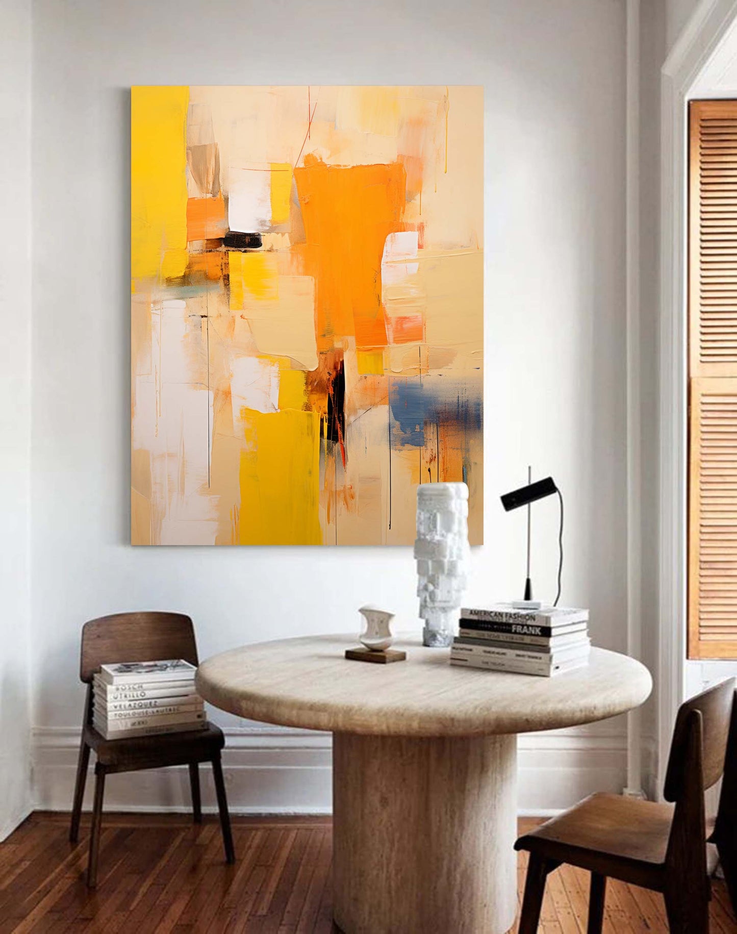 Urban Grid - Textured Abstract Painting on Canvas, Orange and Yellow