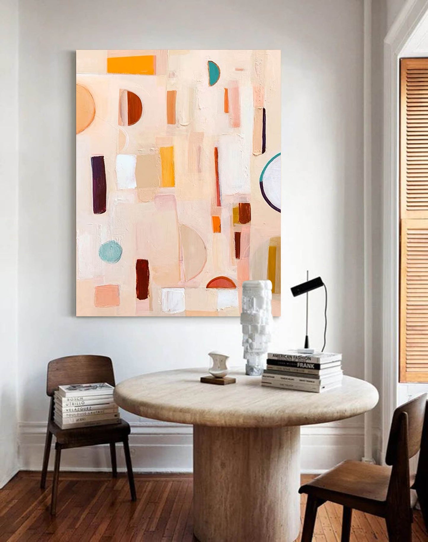 Soft Geometry - Beige and Orange Boho Wall Art Canvas Painting