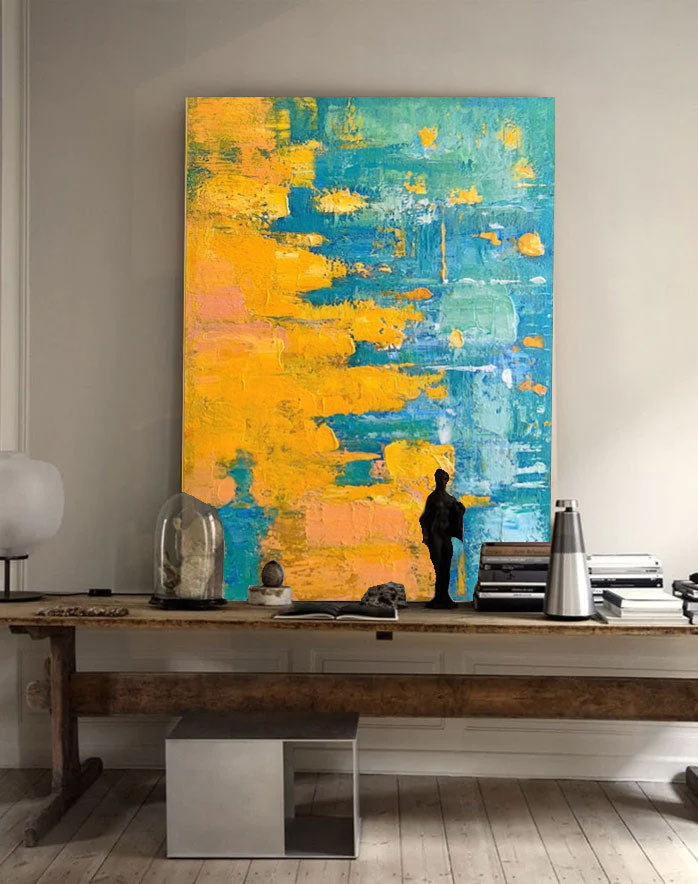 Golden Tide - Yellow and Blue Wall Art Textured Abstract Canvas