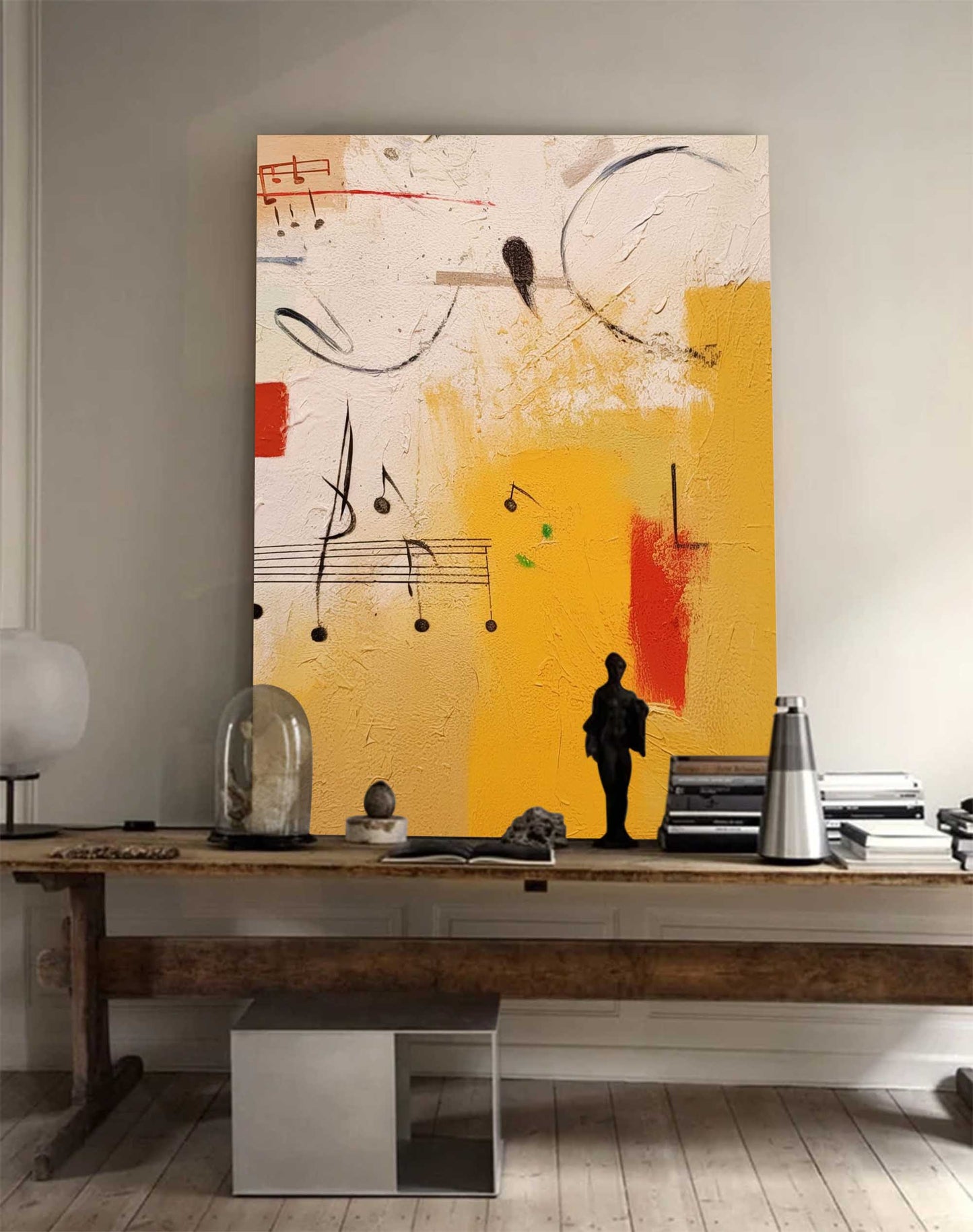 Musical Notes - Textured Red and Yellow Abstract Musical Painting