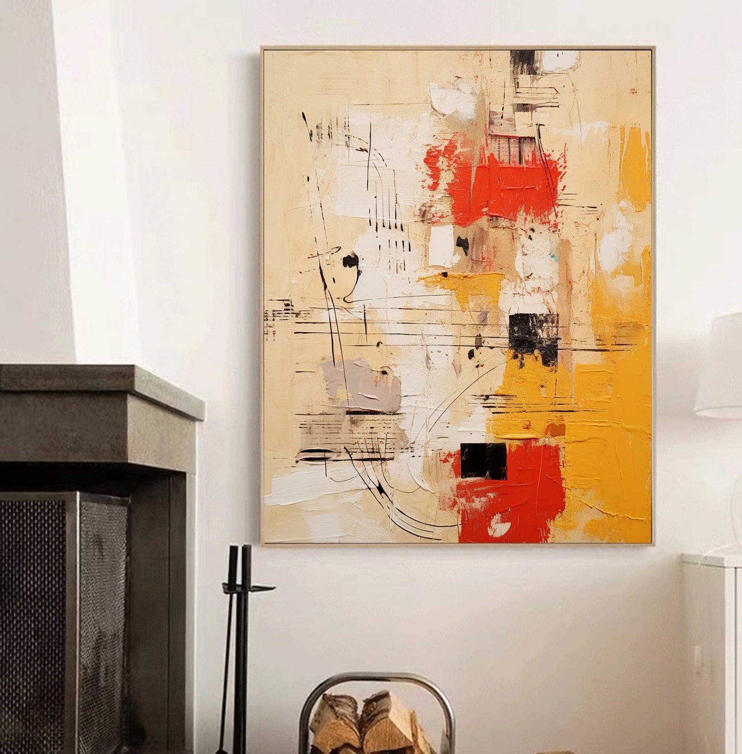 Raw Form - Heavy Texture Abstract Painting with Red and Yellow