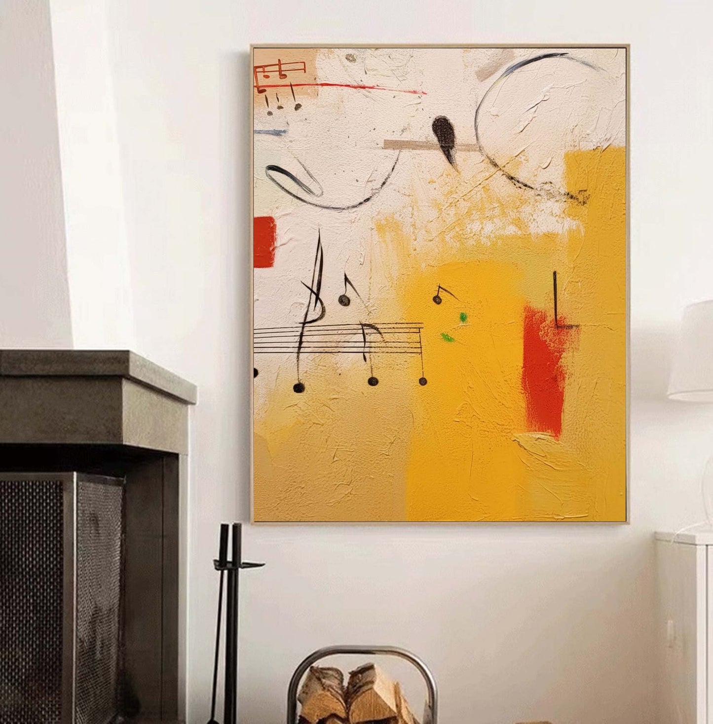 Musical Notes - Textured Red and Yellow Abstract Musical Painting