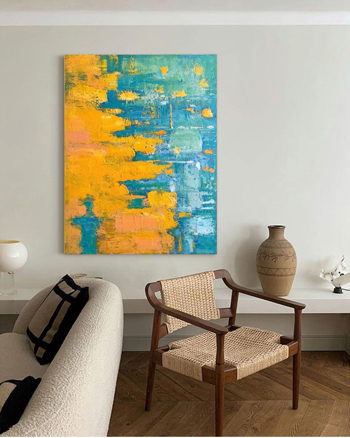 Golden Tide - Yellow and Blue Wall Art Textured Abstract Canvas