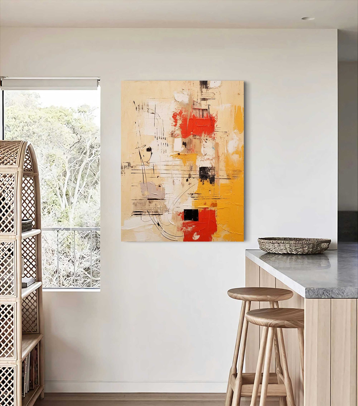 Raw Form - Heavy Texture Abstract Painting with Red and Yellow