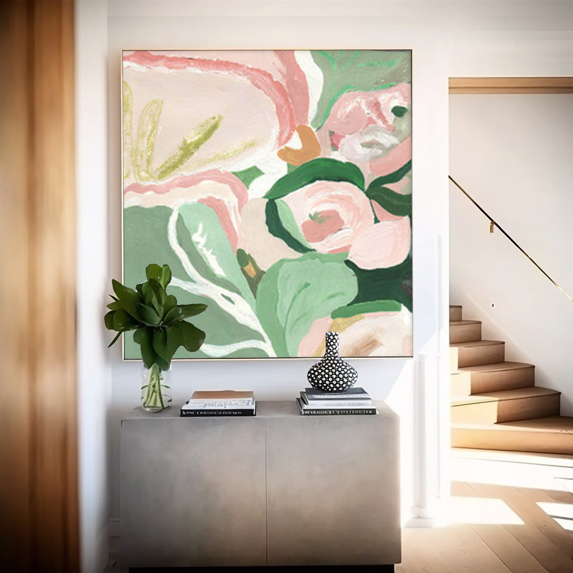 Garden Close-Up - Abstract Floral Pink and Green Wall Art