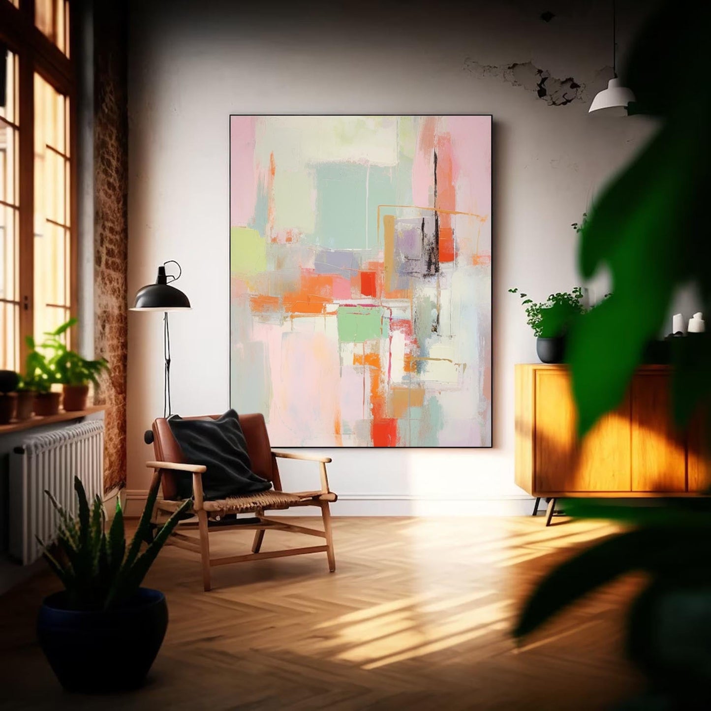 Pastel Cityscape - Geometric Wall Art Soft Abstract Painting