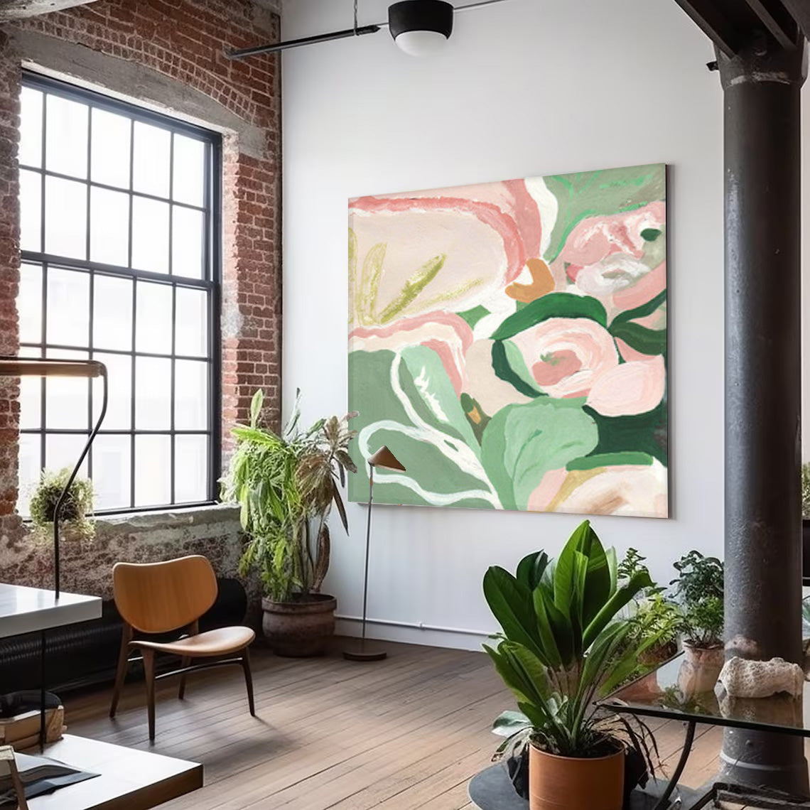 Garden Close-Up - Abstract Floral Pink and Green Wall Art