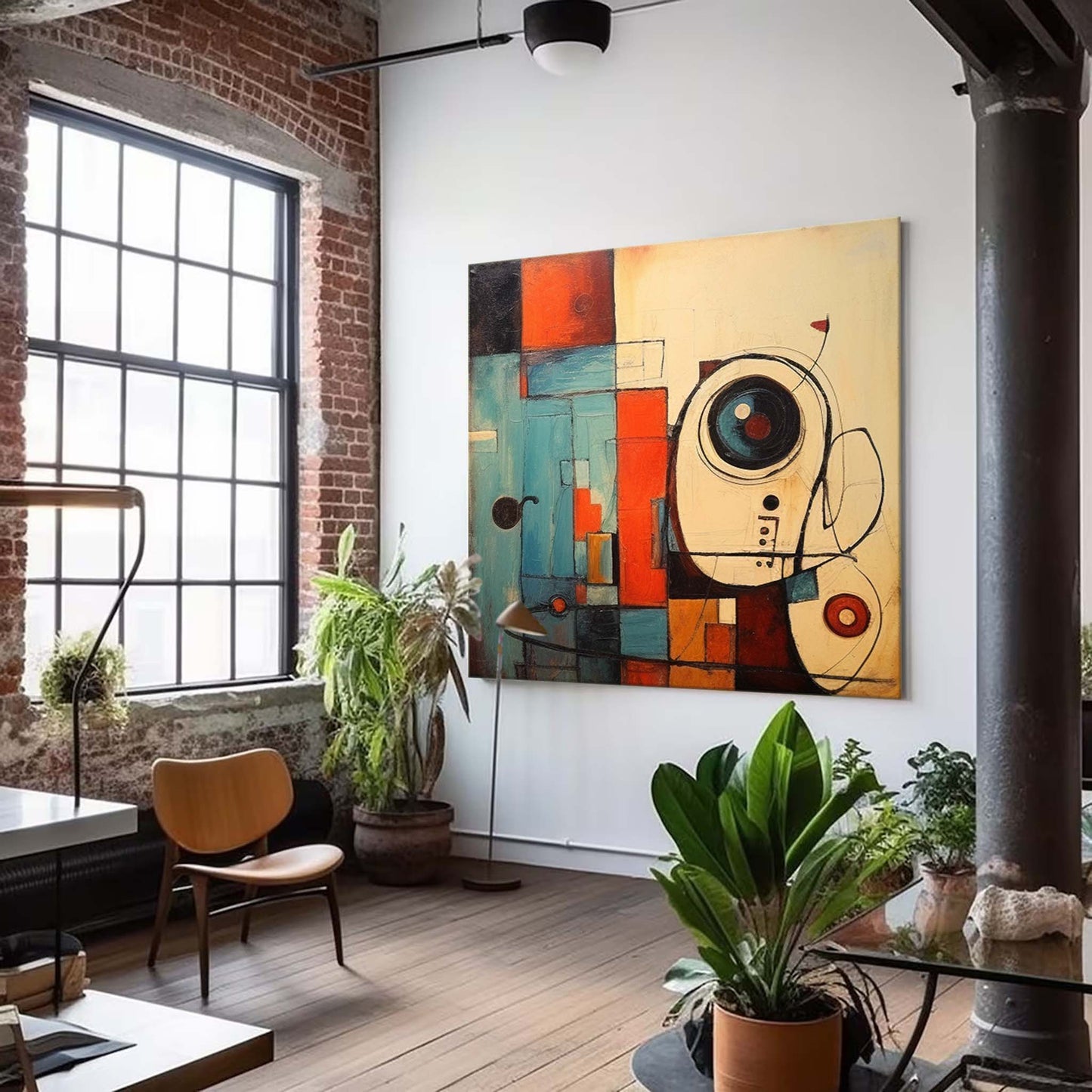 Retro schematic - Teal and Orange Geometric Art Painting