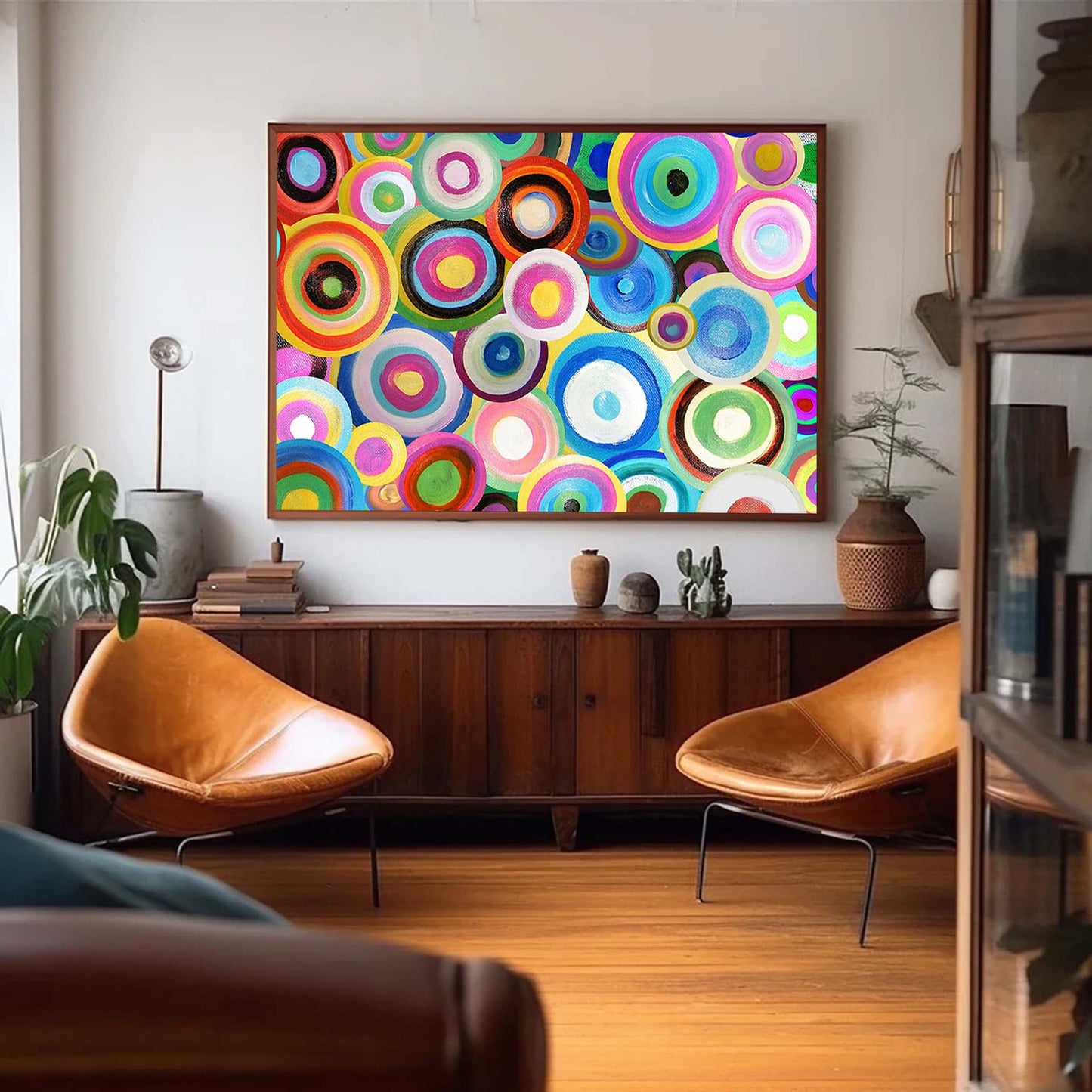 Cosmic Circles - Vibrant Retro Wall Art, Colorful Abstract Circle Painting