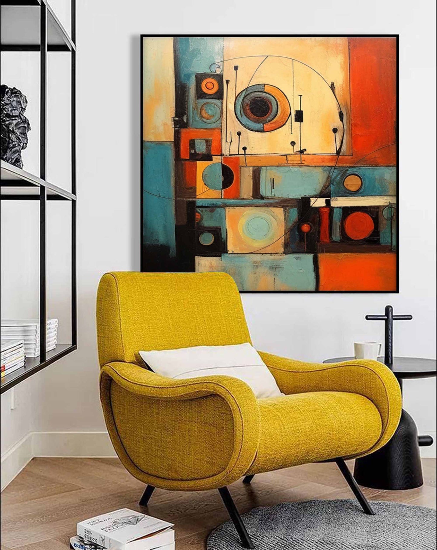 Retro Schematic - Teal and Orange Art Deco Abstract Painting
