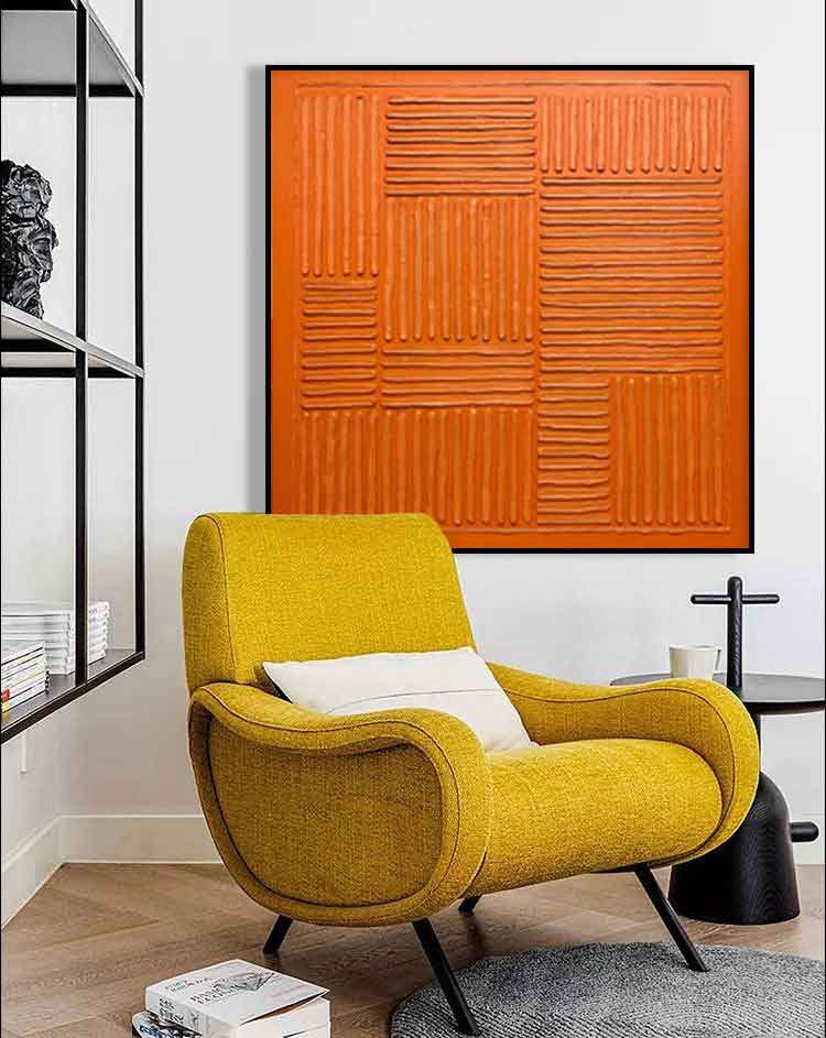 Terra Grid - Textured Burnt Orange Geometric Abstract Wall Art