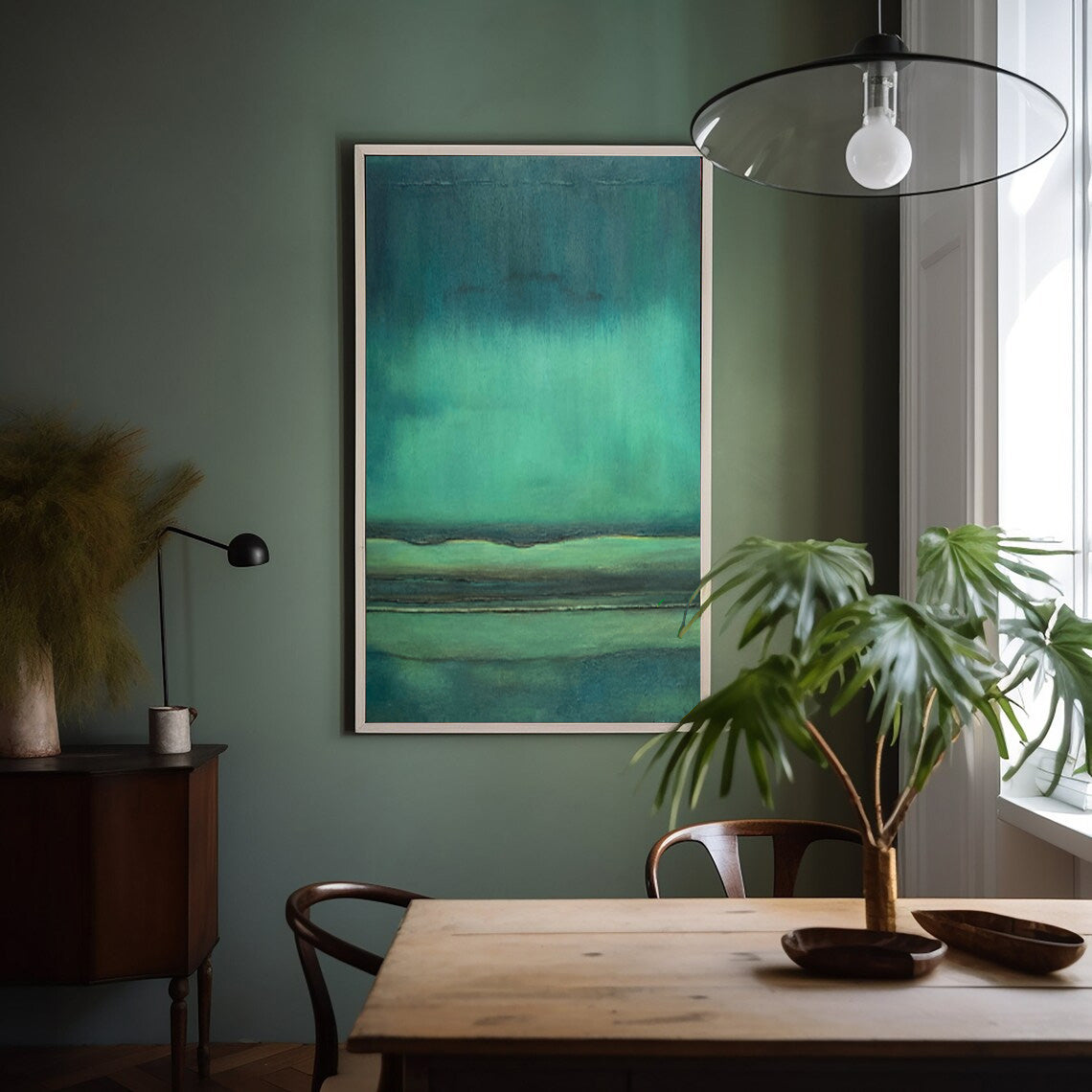 Horizon Depths - Moody Teal Deep Ocean Painting