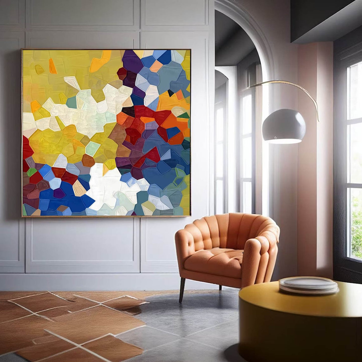 Chromatic Mosaic - Colorful Geometric Art Paintings, Textured Oil on Canvas