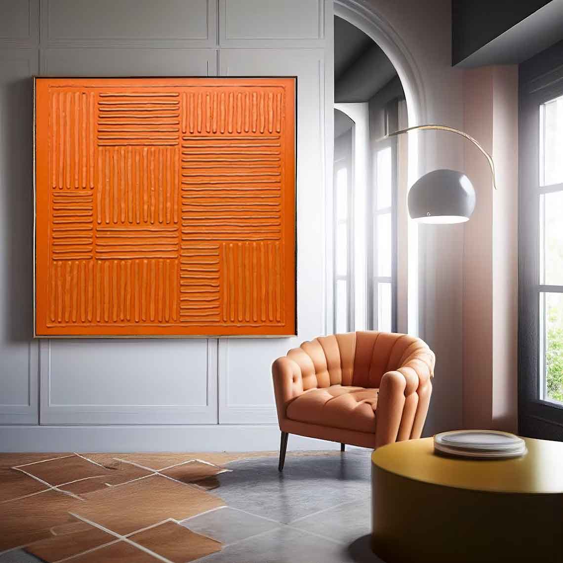 Terra Grid - Textured Burnt Orange Geometric Abstract Wall Art
