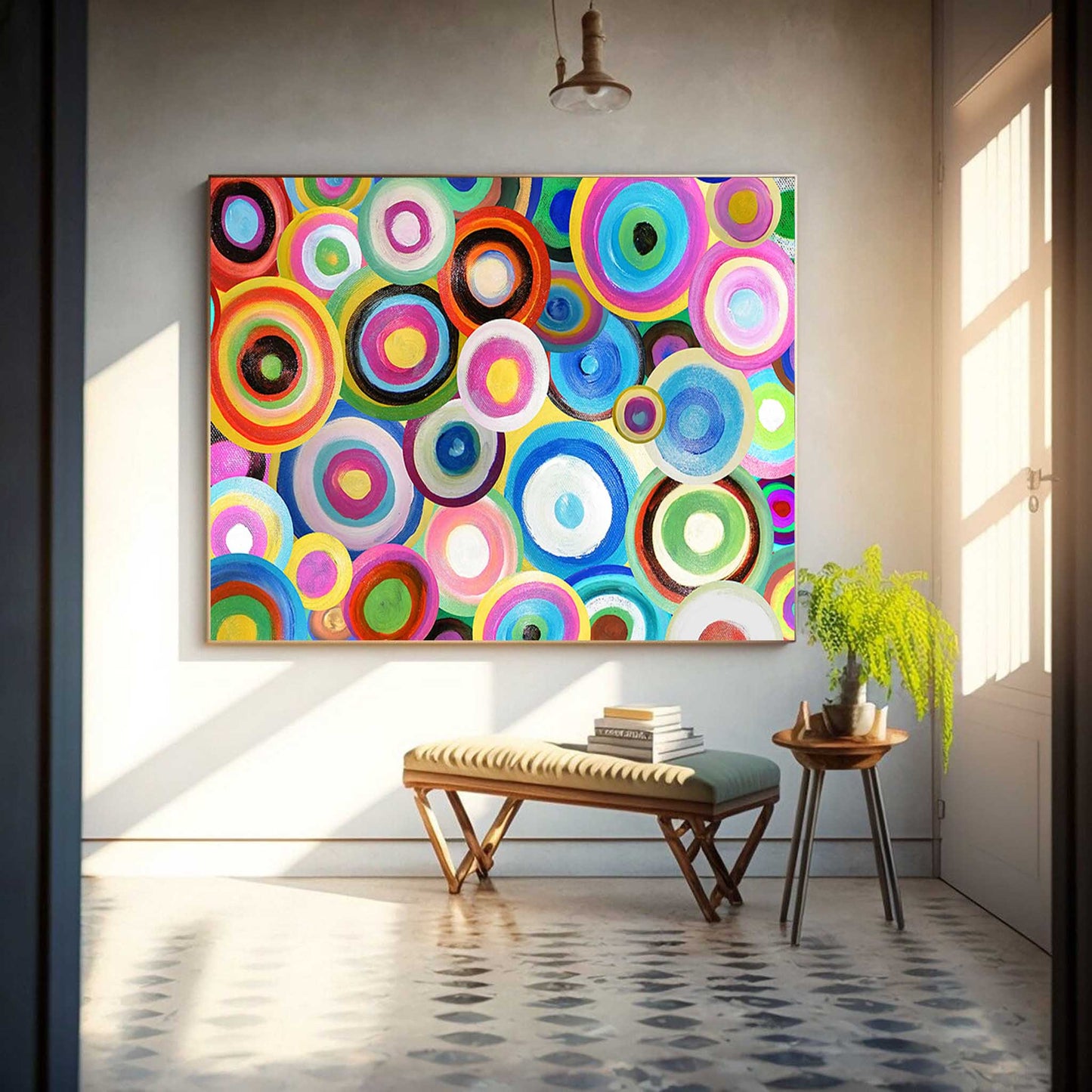 Cosmic Circles - Vibrant Retro Wall Art, Colorful Abstract Circle Painting