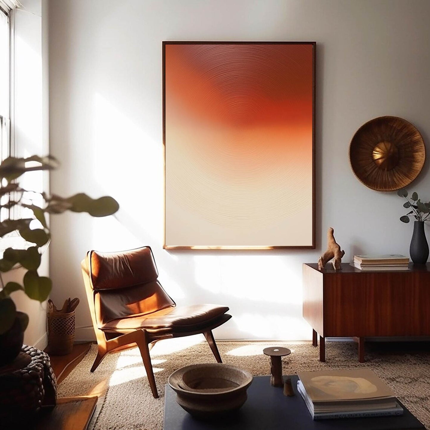 Solar Flare - Minimalist Earth Tone Abstract Art with Radial Texture