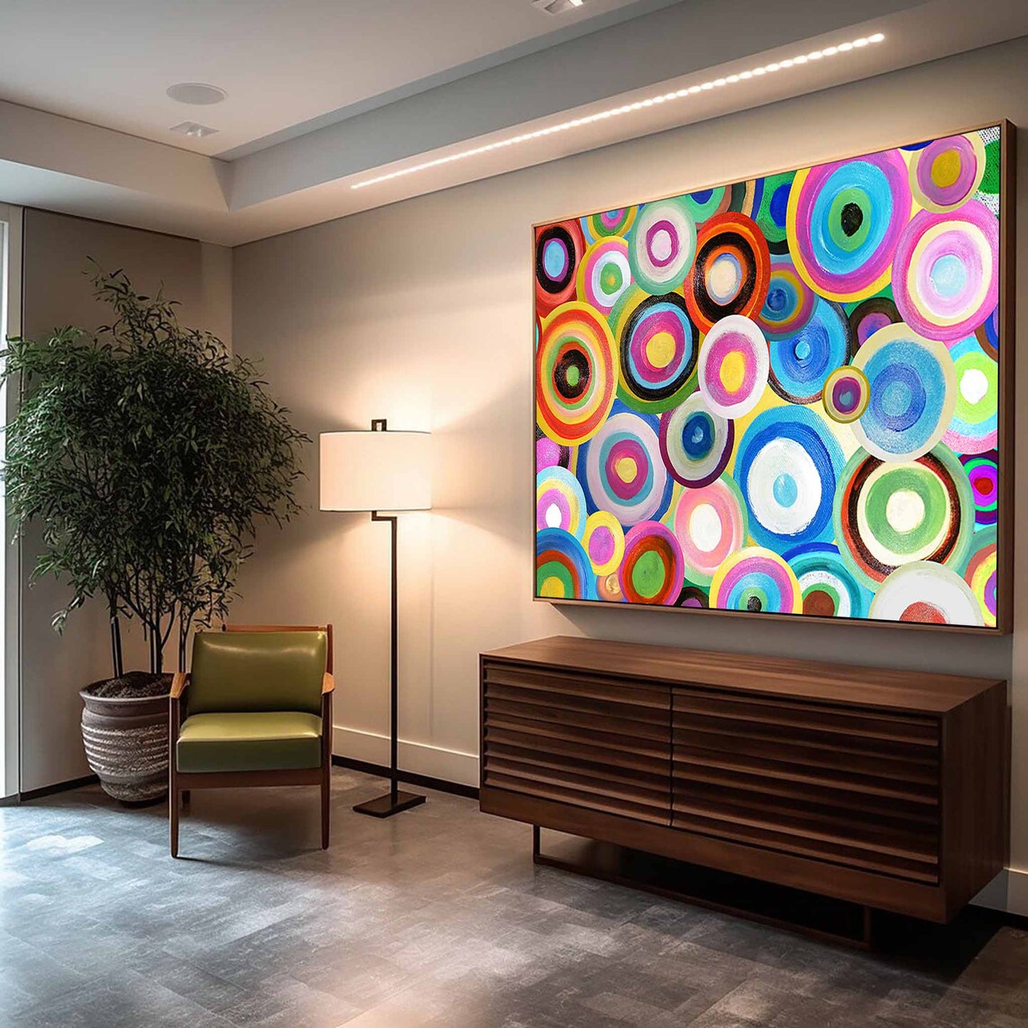 Cosmic Circles - Vibrant Retro Wall Art, Colorful Abstract Circle Painting