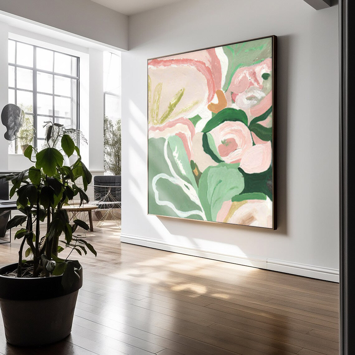 Garden Close-Up - Abstract Floral Pink and Green Wall Art