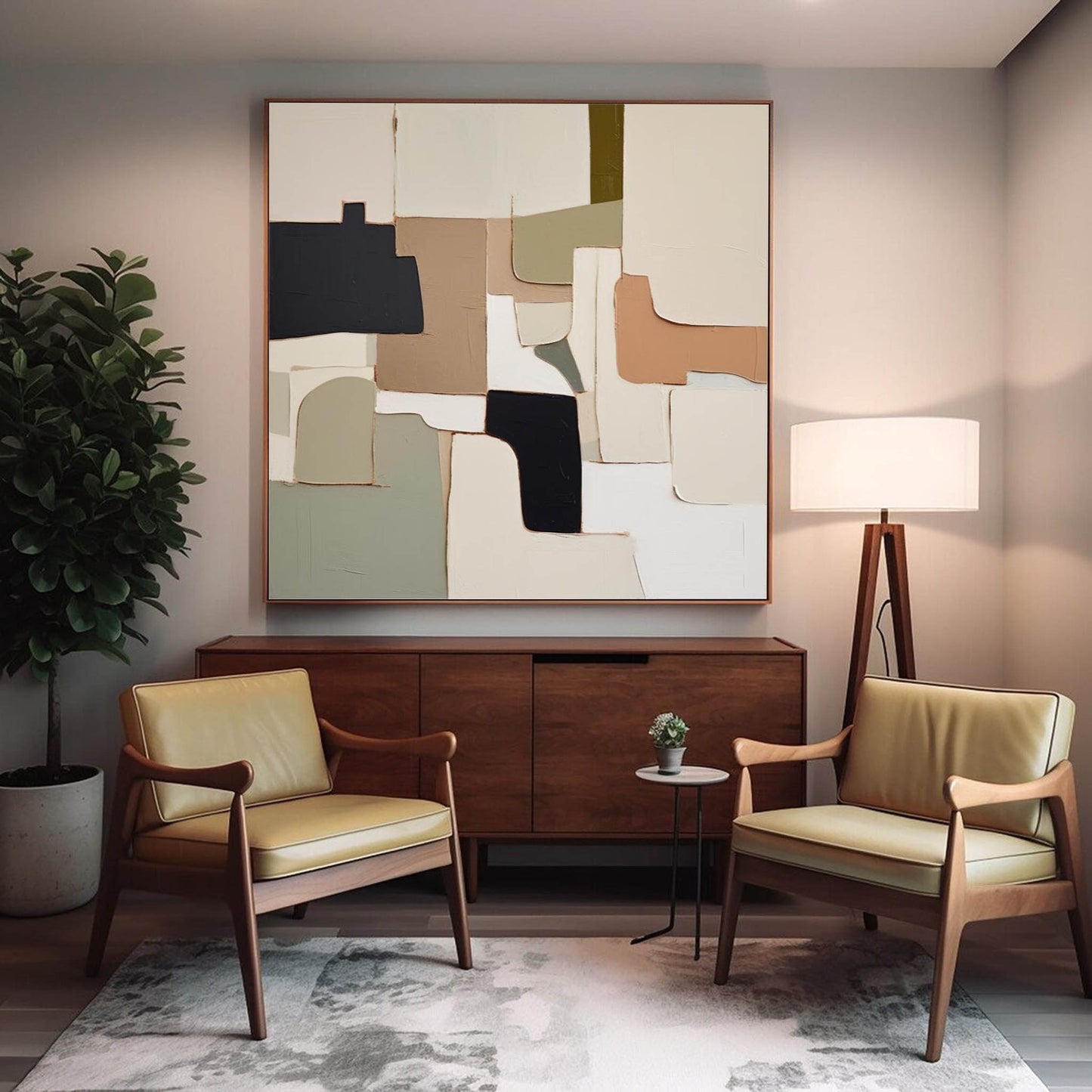 Terra Mosaic - Modern Minimal Earthy Wall Art with Black Accents