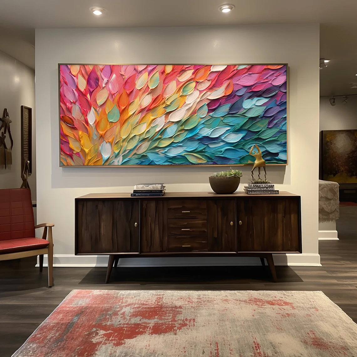 Rainbow Cascade - Vibrant Textured Horizontal Wall Art
