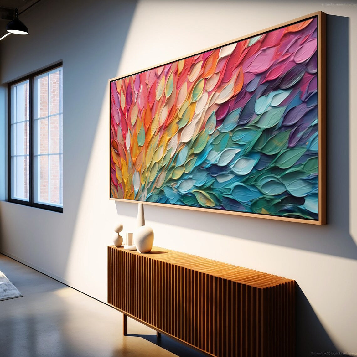 Rainbow Cascade - Vibrant Textured Horizontal Wall Art