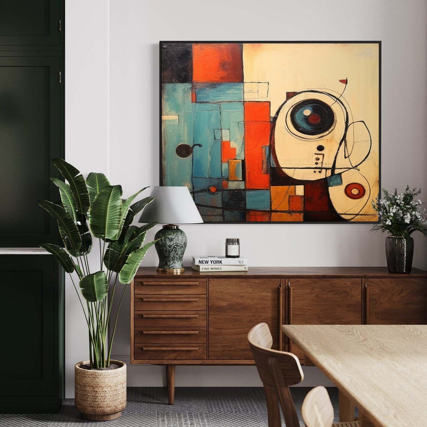 Retro schematic - Teal and Orange Geometric Art Painting