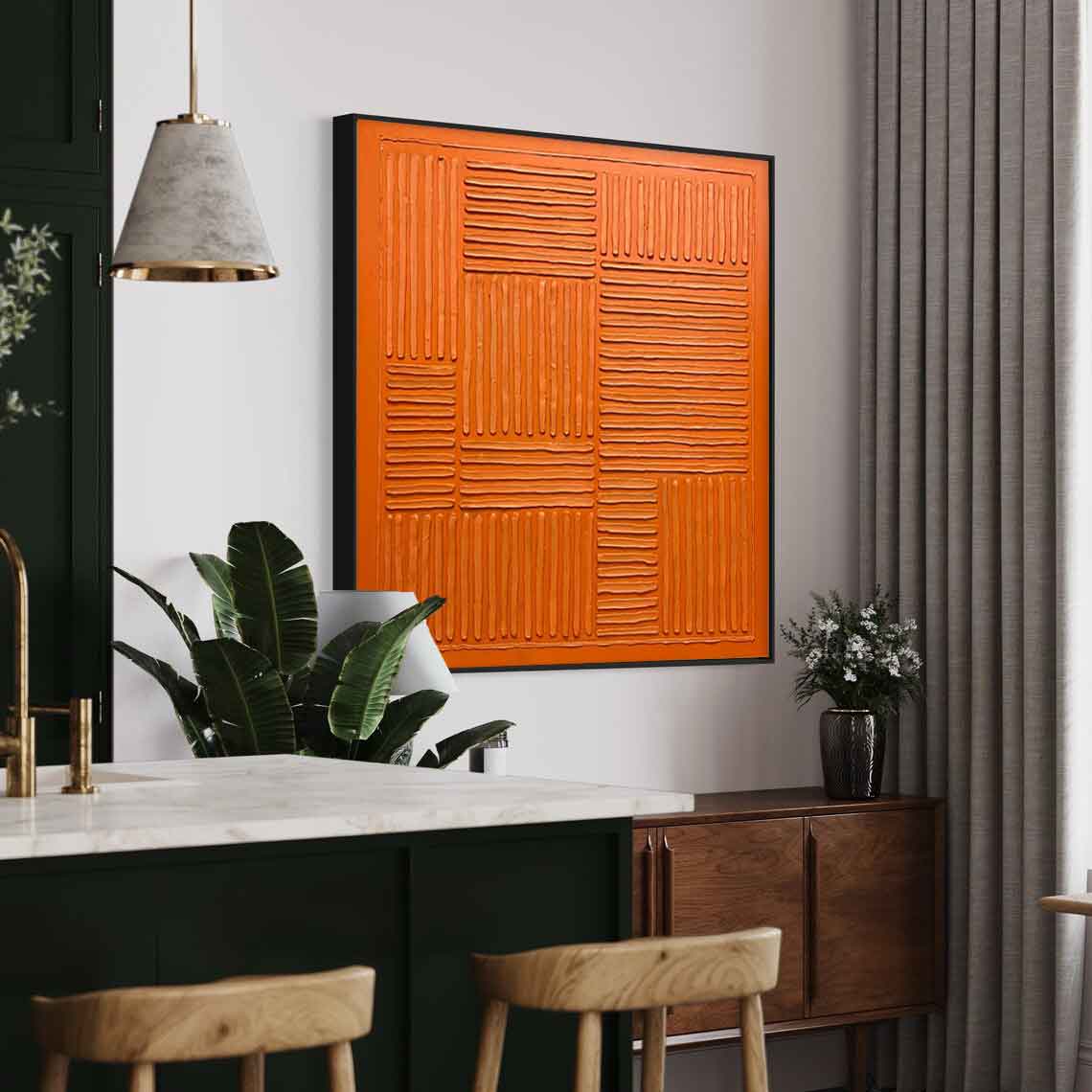 Terra Grid - Textured Burnt Orange Geometric Abstract Wall Art
