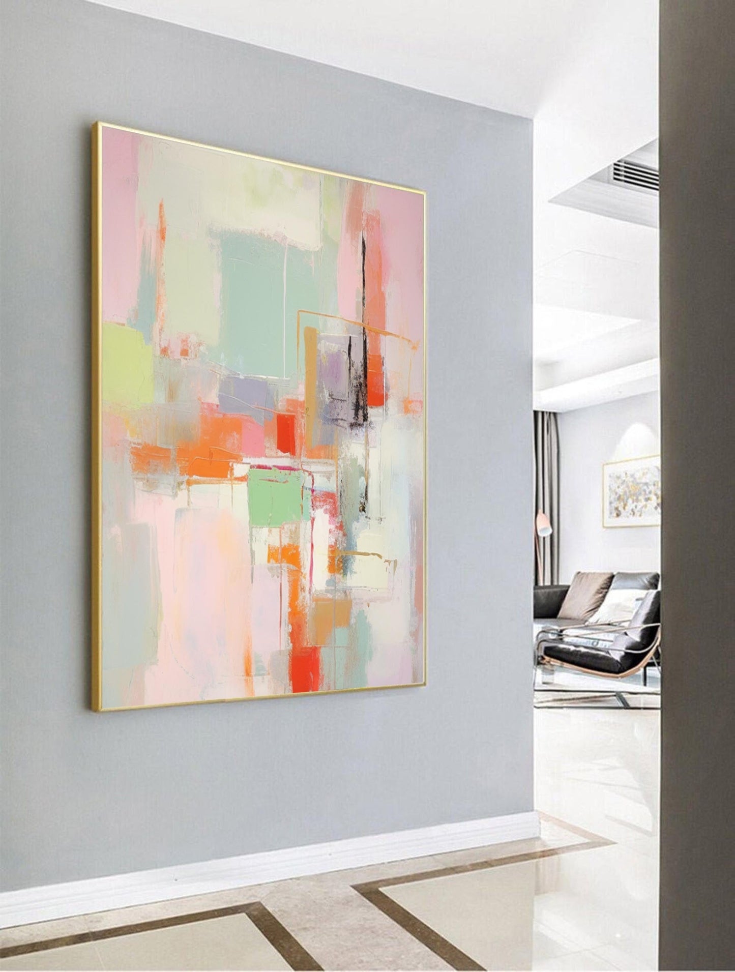 Pastel Cityscape - Geometric Wall Art Soft Abstract Painting