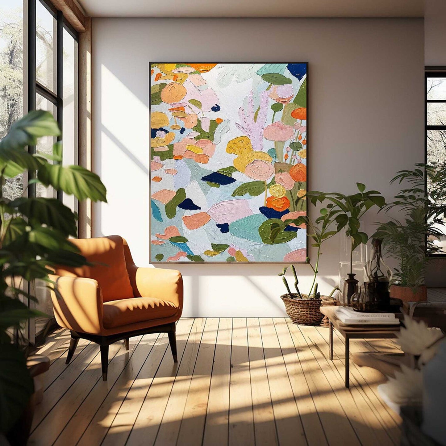 Garden Party - Abstract Botanical Wall Art, Colorful Textured Flower Painting