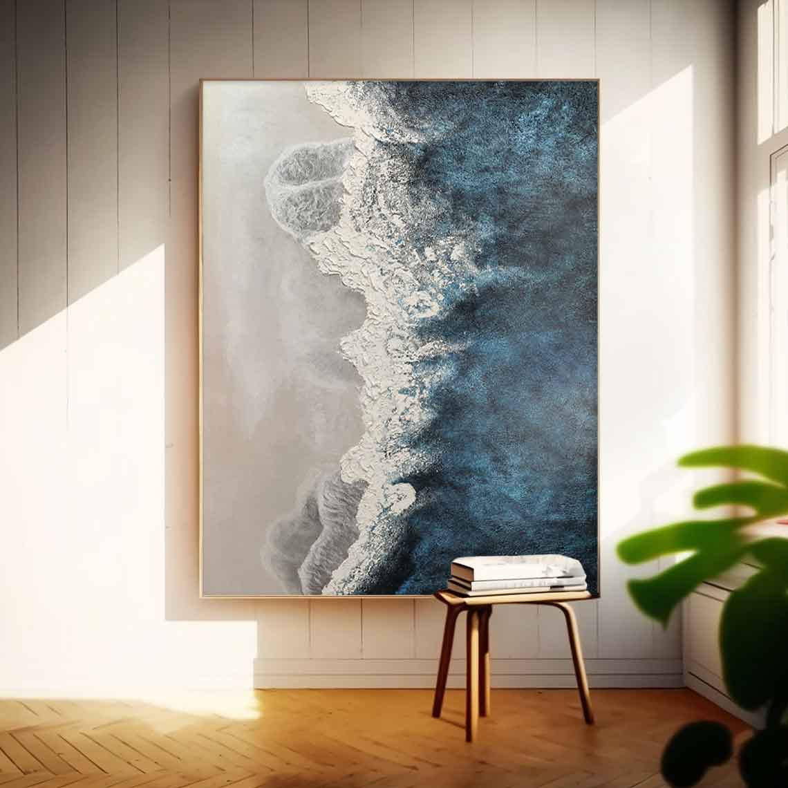 Ocean Crest - Textured 3D Coastal Wall Art, Blue and White