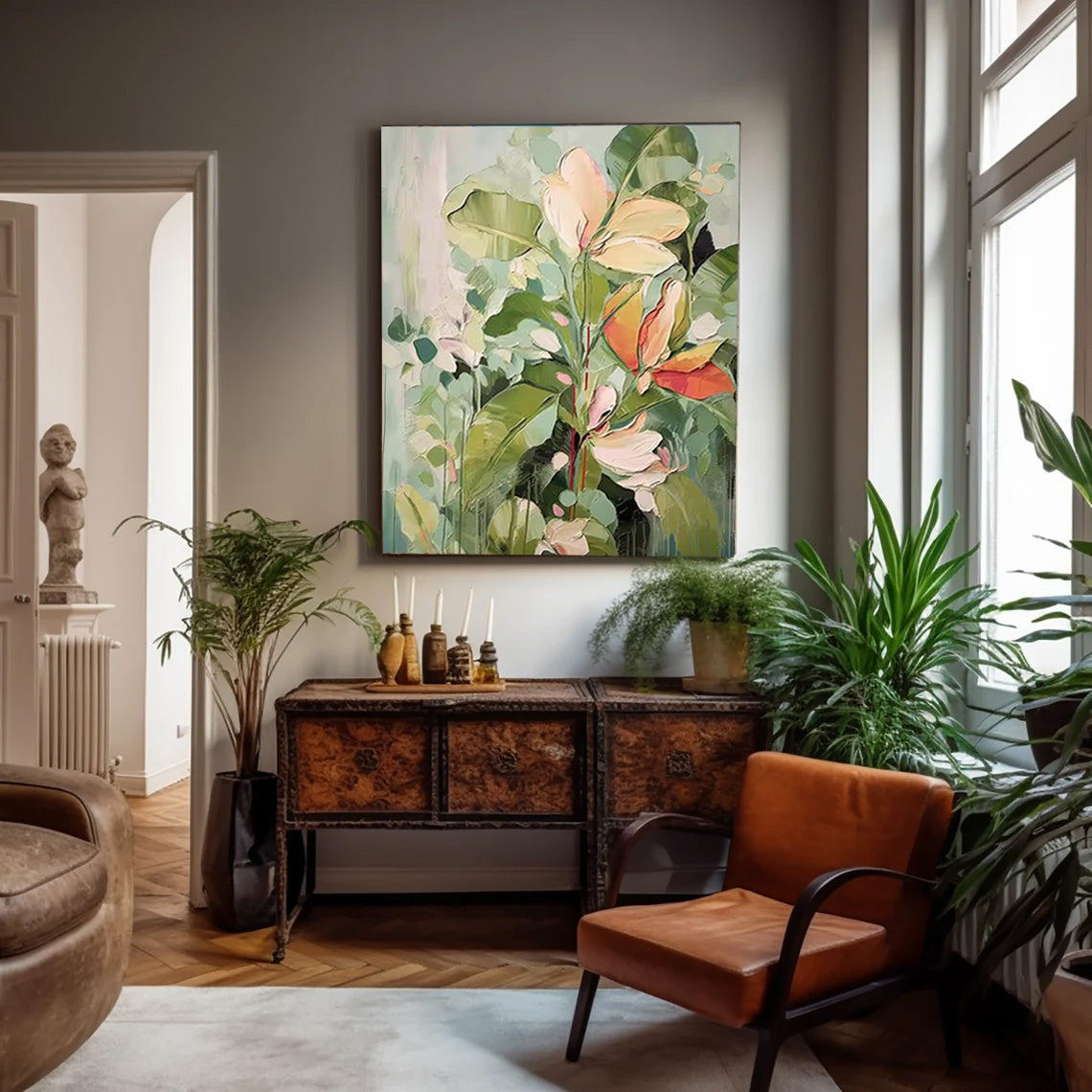 Serene Garden - Large Floral Artwork with Abstract Magnolias