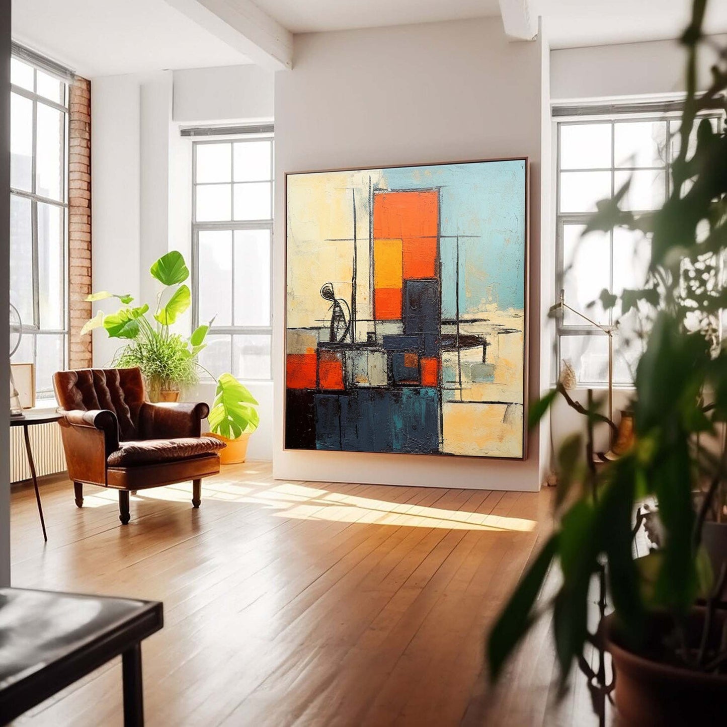 Urban Contemplation - Retro Teal and Orange Abstract Cityscape Painting