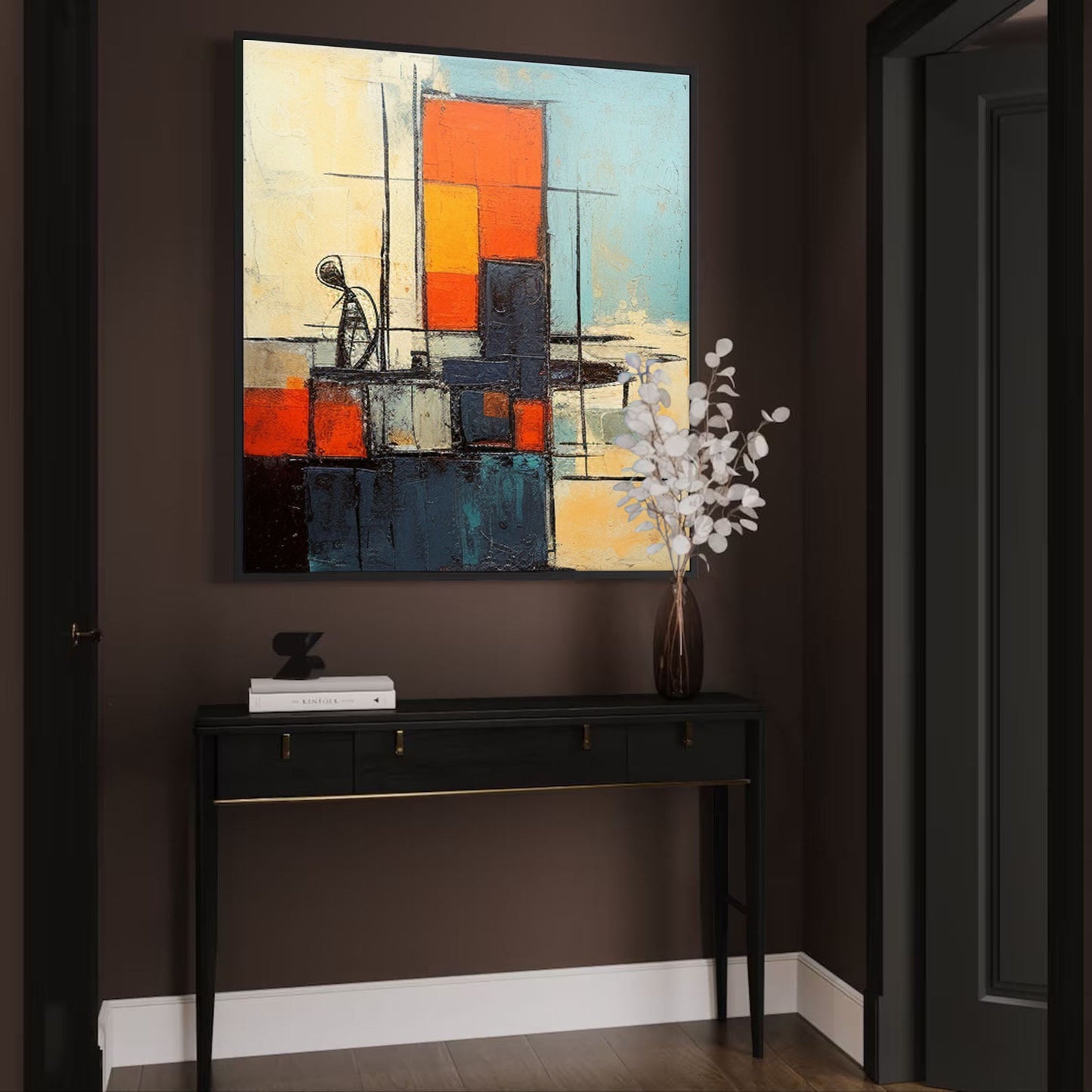 Urban Contemplation - Retro Teal and Orange Abstract Cityscape Painting