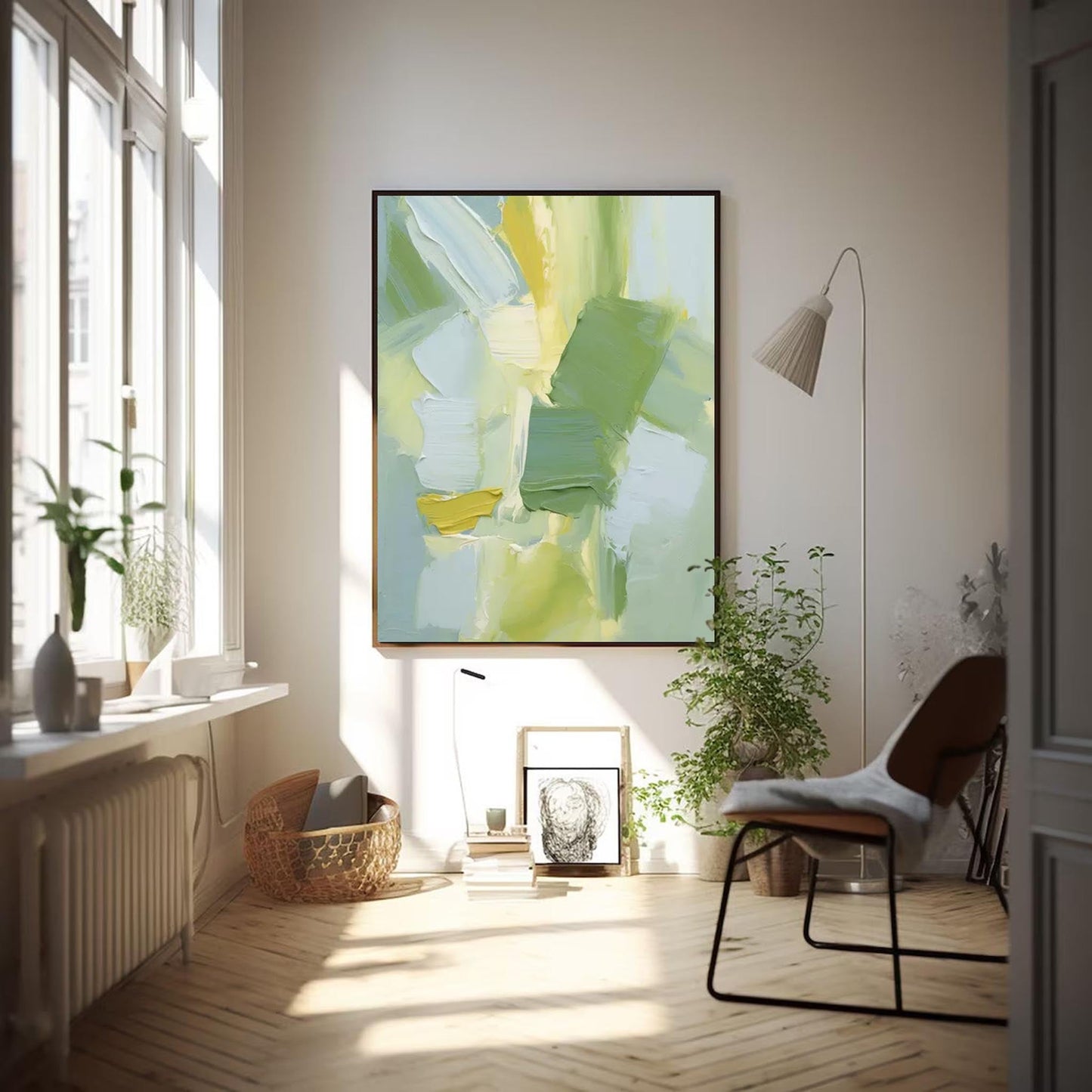 Spring Breeze - Textured Green Modern Art in Yellow and Blue