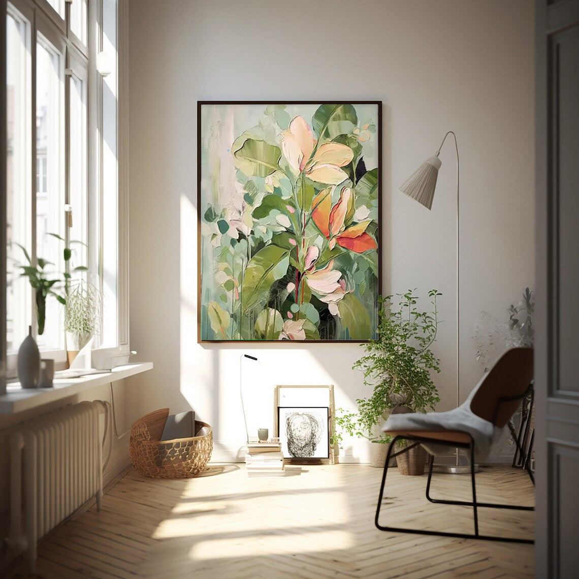 Serene Garden - Large Floral Artwork with Abstract Magnolias