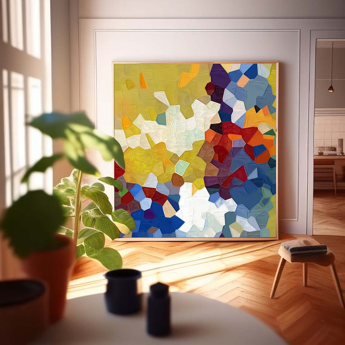Chromatic Mosaic - Colorful Geometric Art Paintings, Textured Oil on Canvas