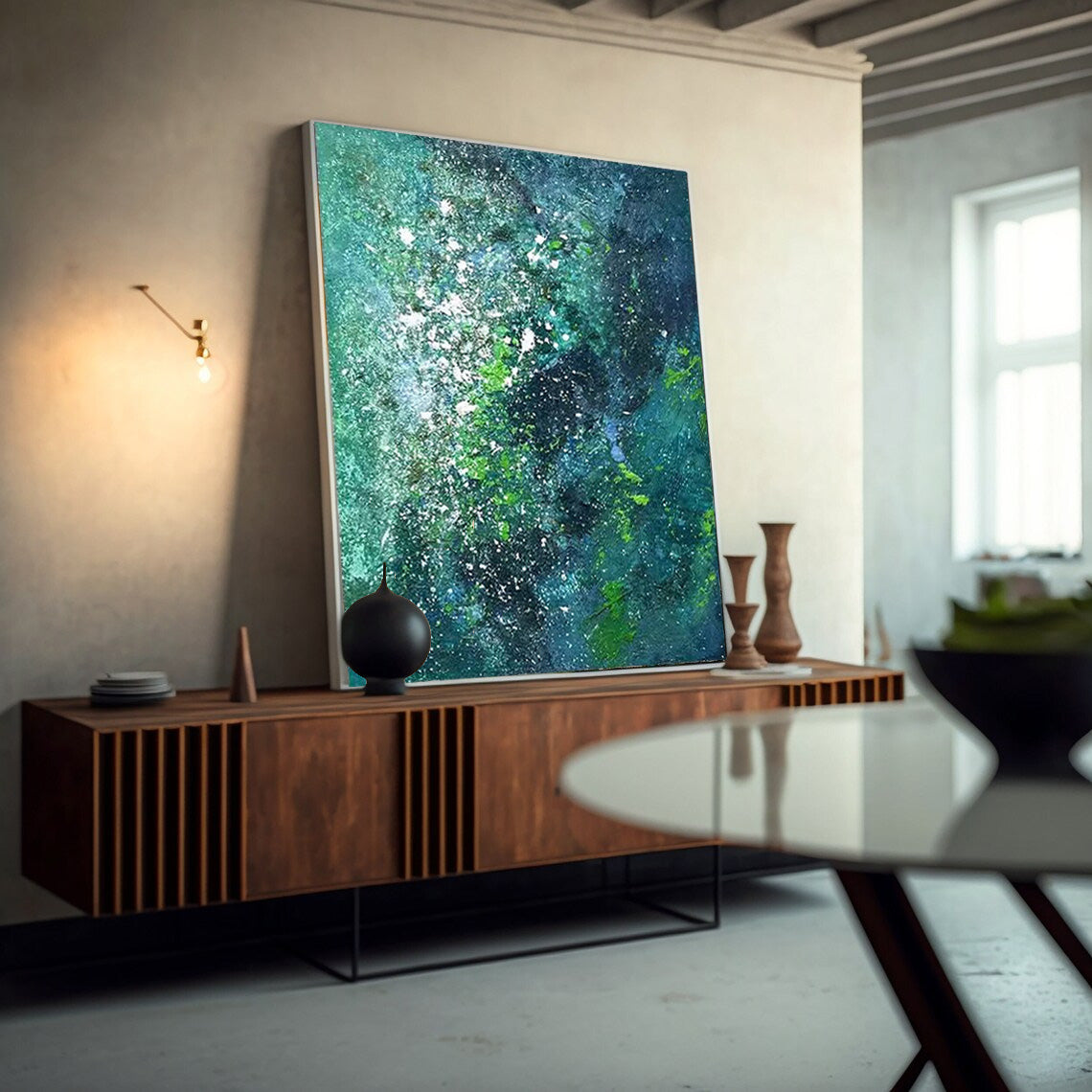 Deepwater Bloom - Textured Ocean Abstract Painting in Blue and Green