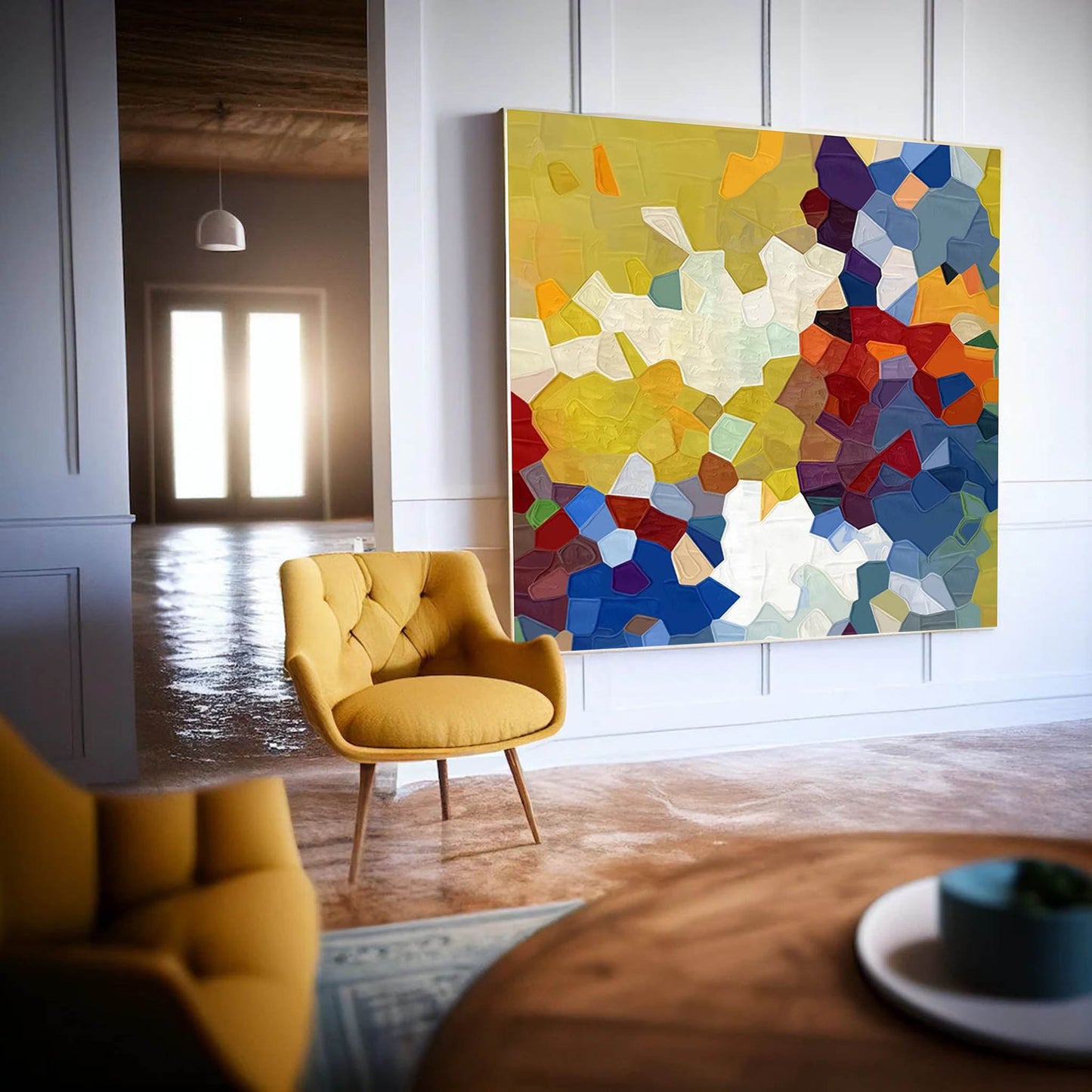 Chromatic Mosaic - Colorful Geometric Art Paintings, Textured Oil on Canvas