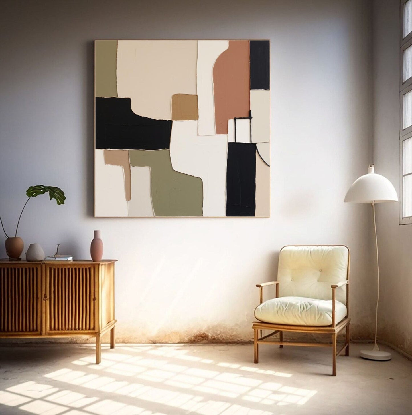 Terra Structure - Black Modern Artwork with Minimal Earthy Tones