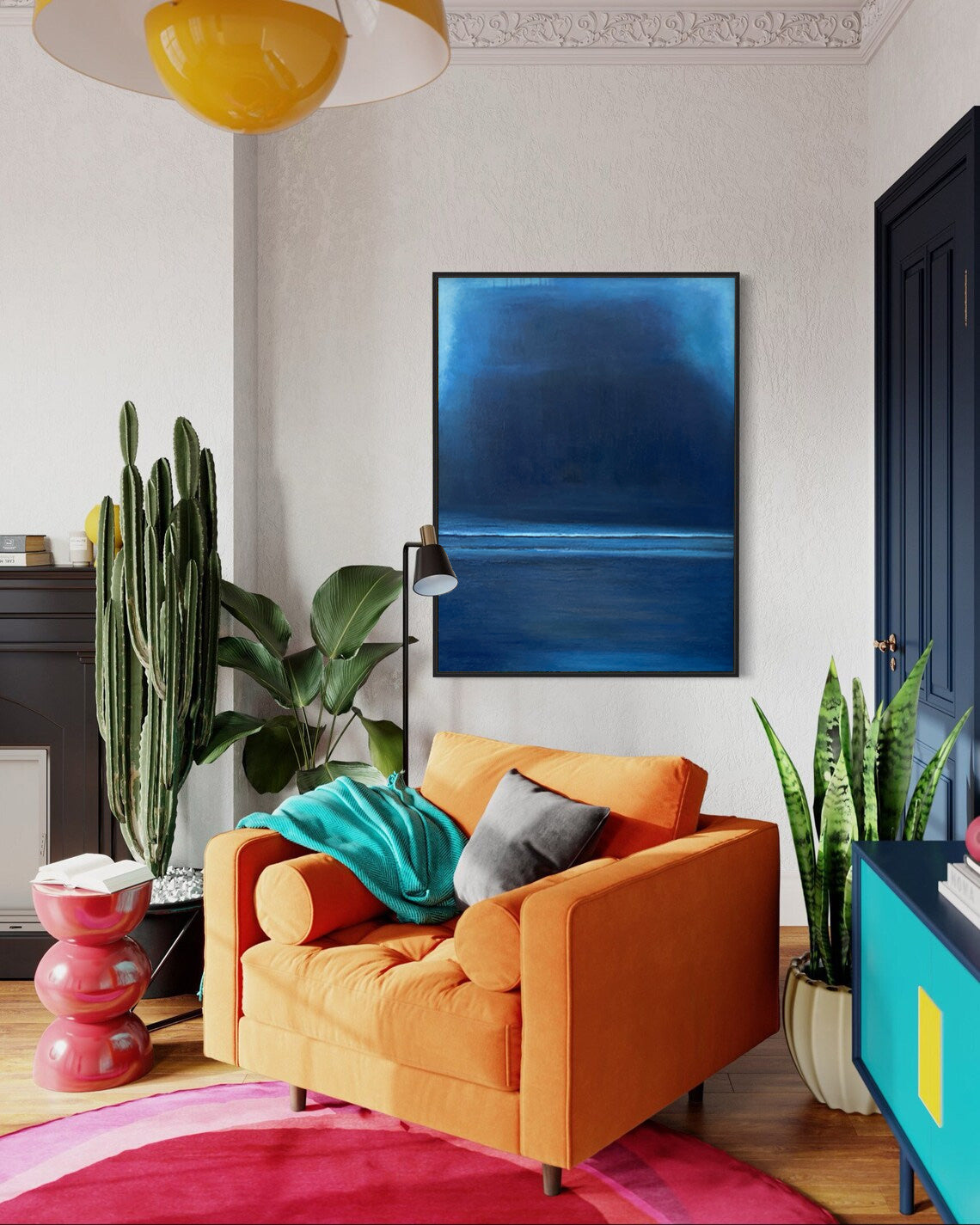 Midnight Horizon - Minimalist Dark Ocean Painting in Deep Blue