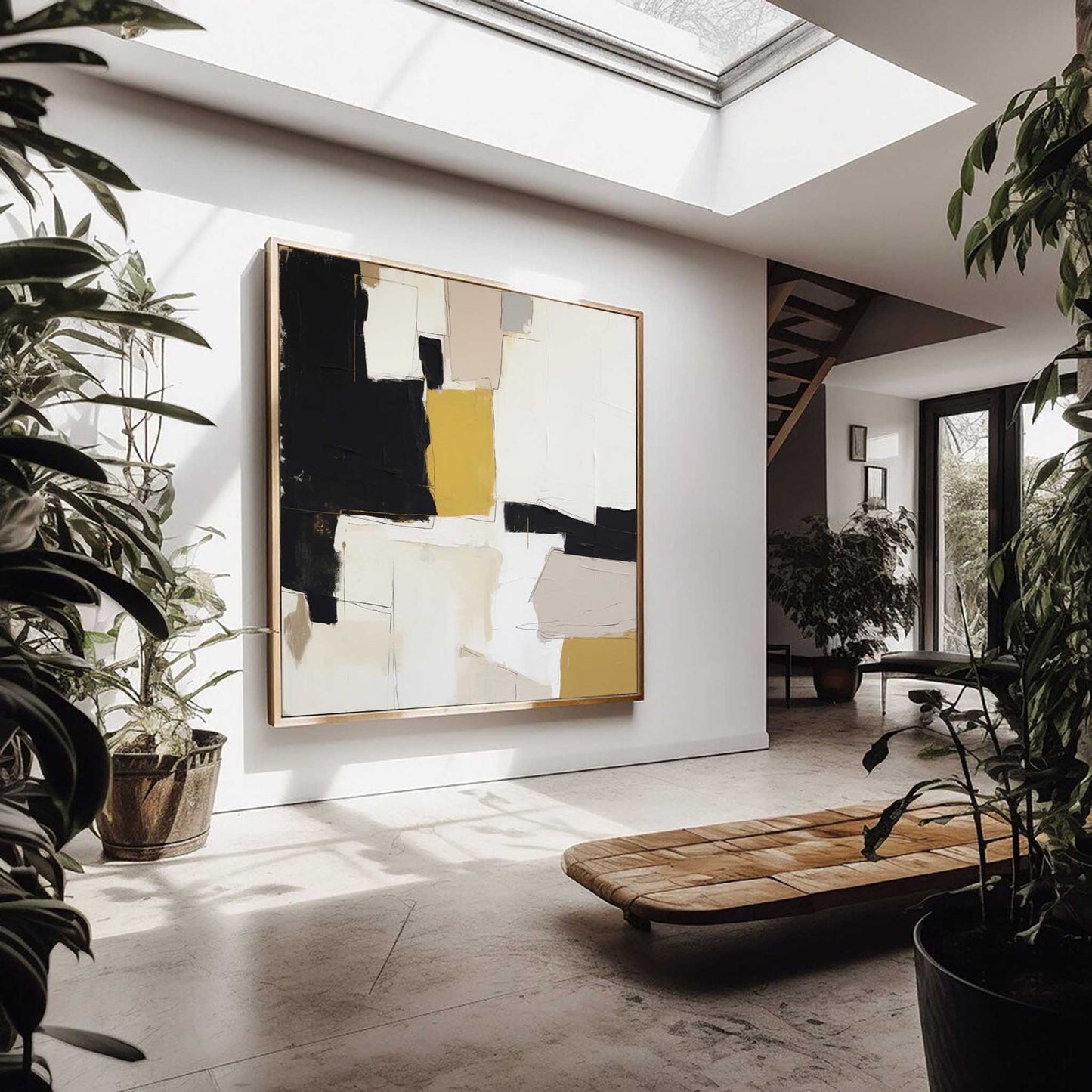 Formations in Ochre - Textured Black White Abstract Painting