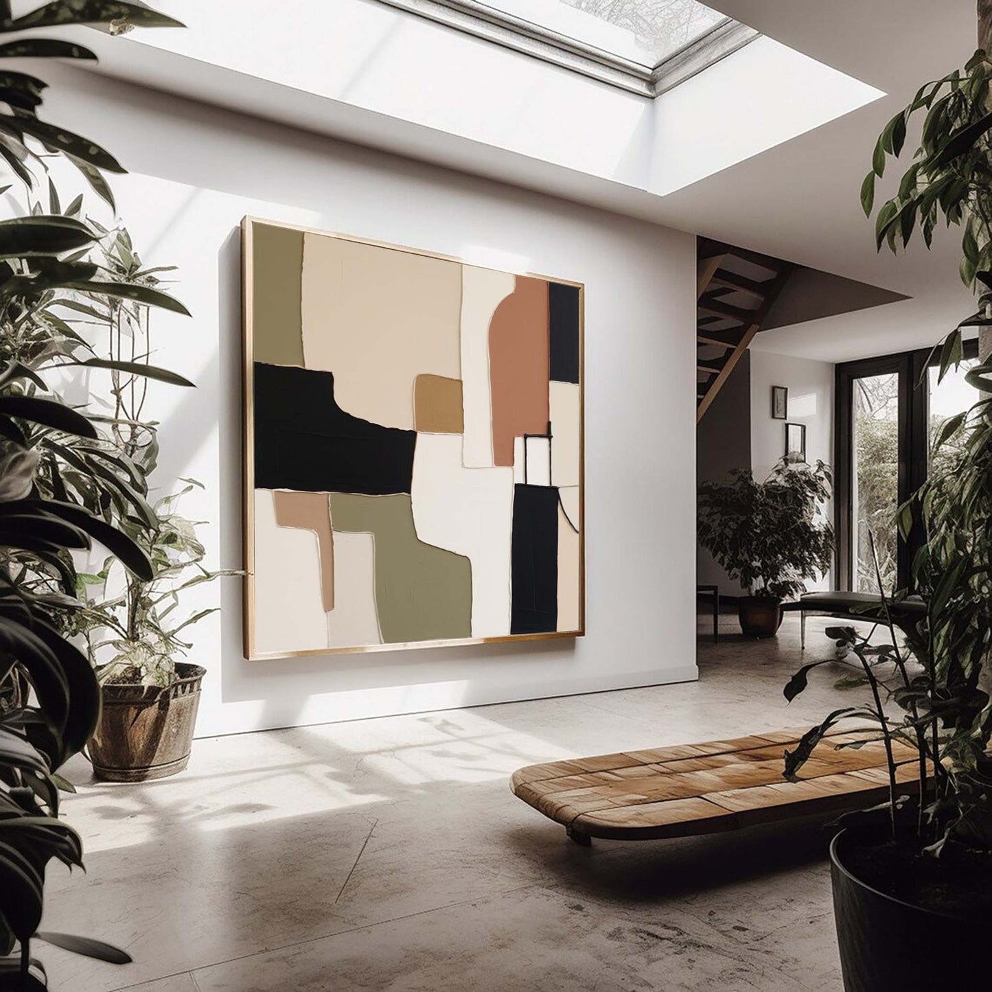 Terra Structure - Black Modern Artwork with Minimal Earthy Tones