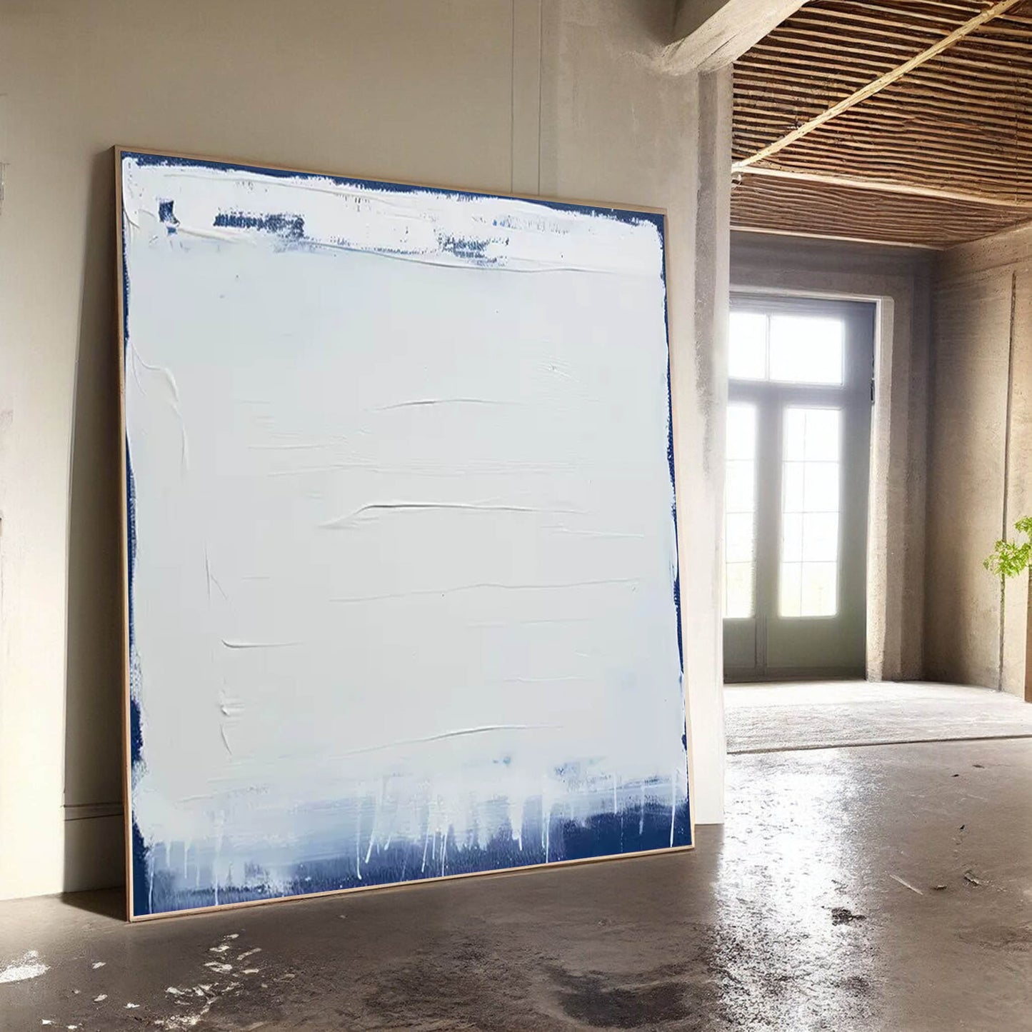 Whiteout - Minimalist Blue and White on White Artwork