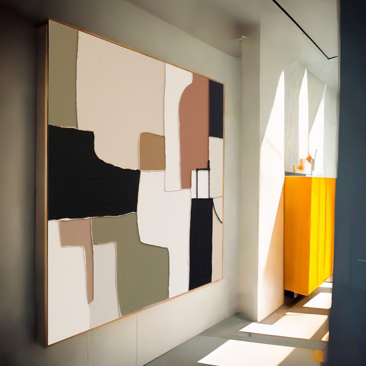 Terra Structure - Black Modern Artwork with Minimal Earthy Tones